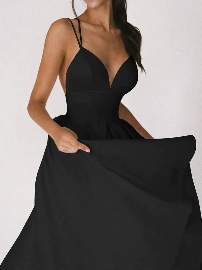 V-Neck Strappy Midi Dress with Cut-Out Back Detail