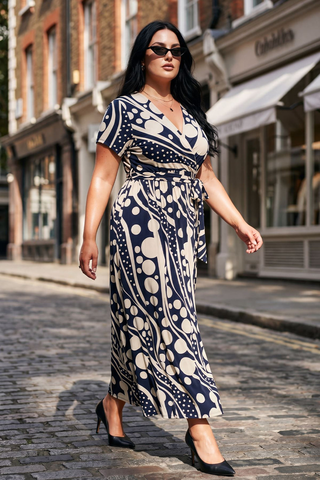 Multiple Abstract Print Wrap Over Belted Dress — Print 3