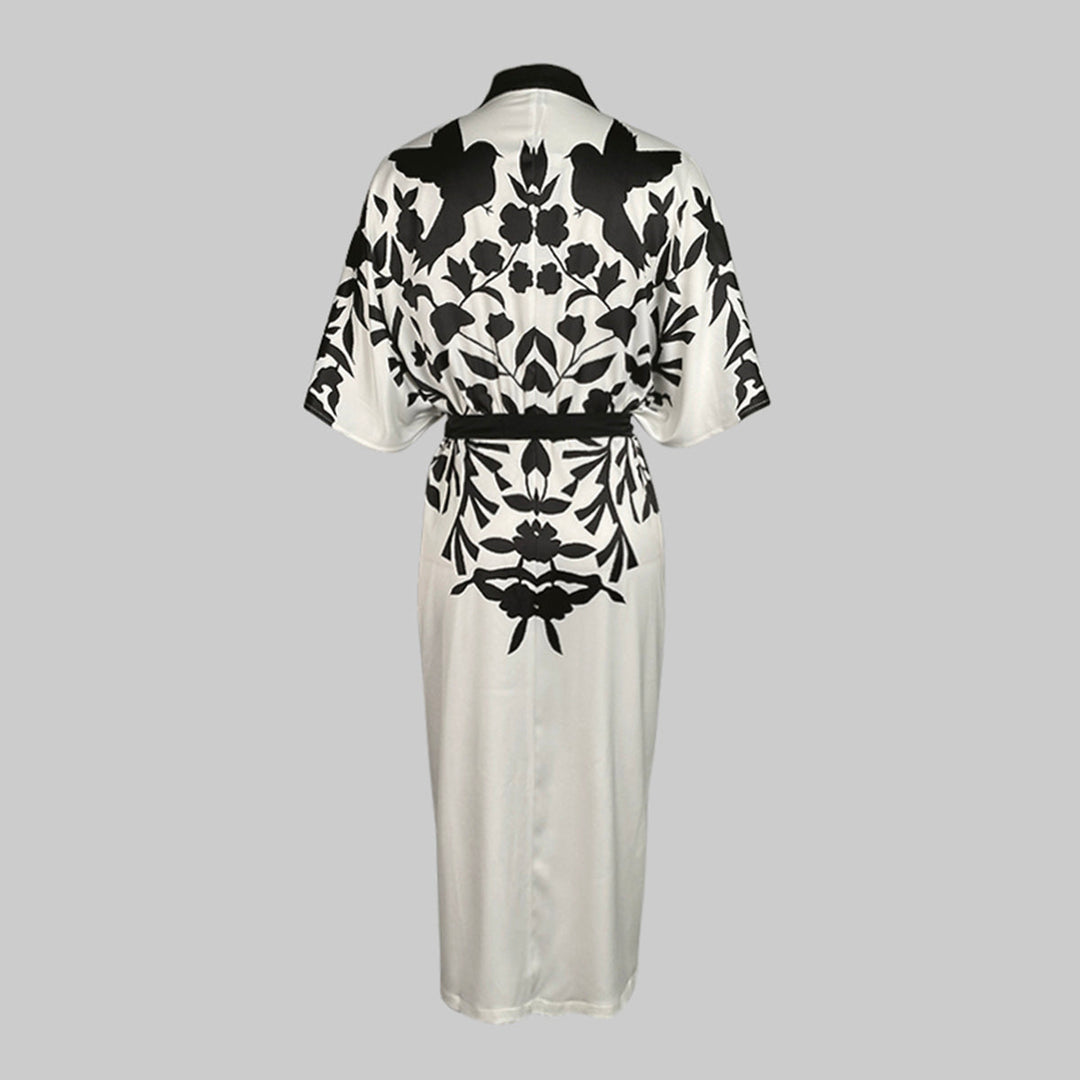 Half Sleeves Flower Print Printed Tied Waist V-Neck Midi Dresses for Women - gallery