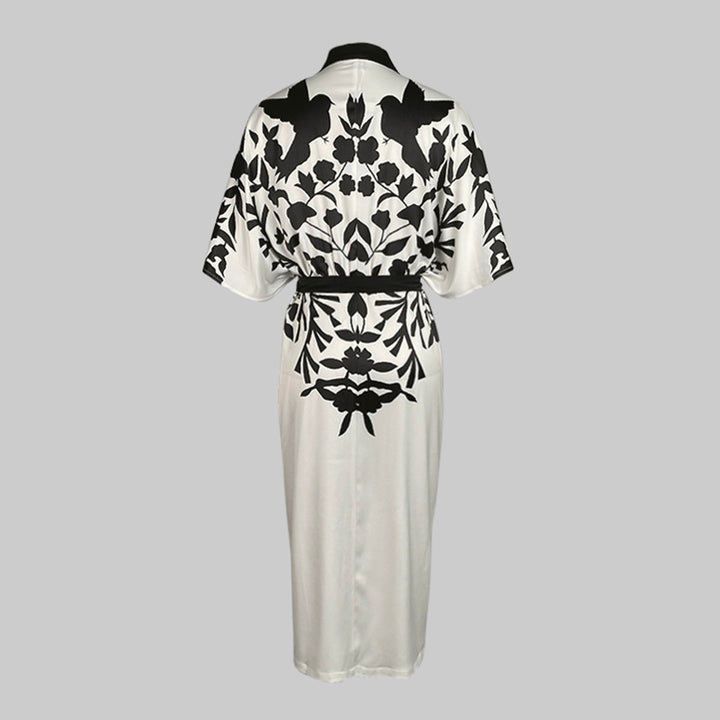 Half Sleeves Flower Print Printed Tied Waist V-Neck Midi Dresses for Women - gallery