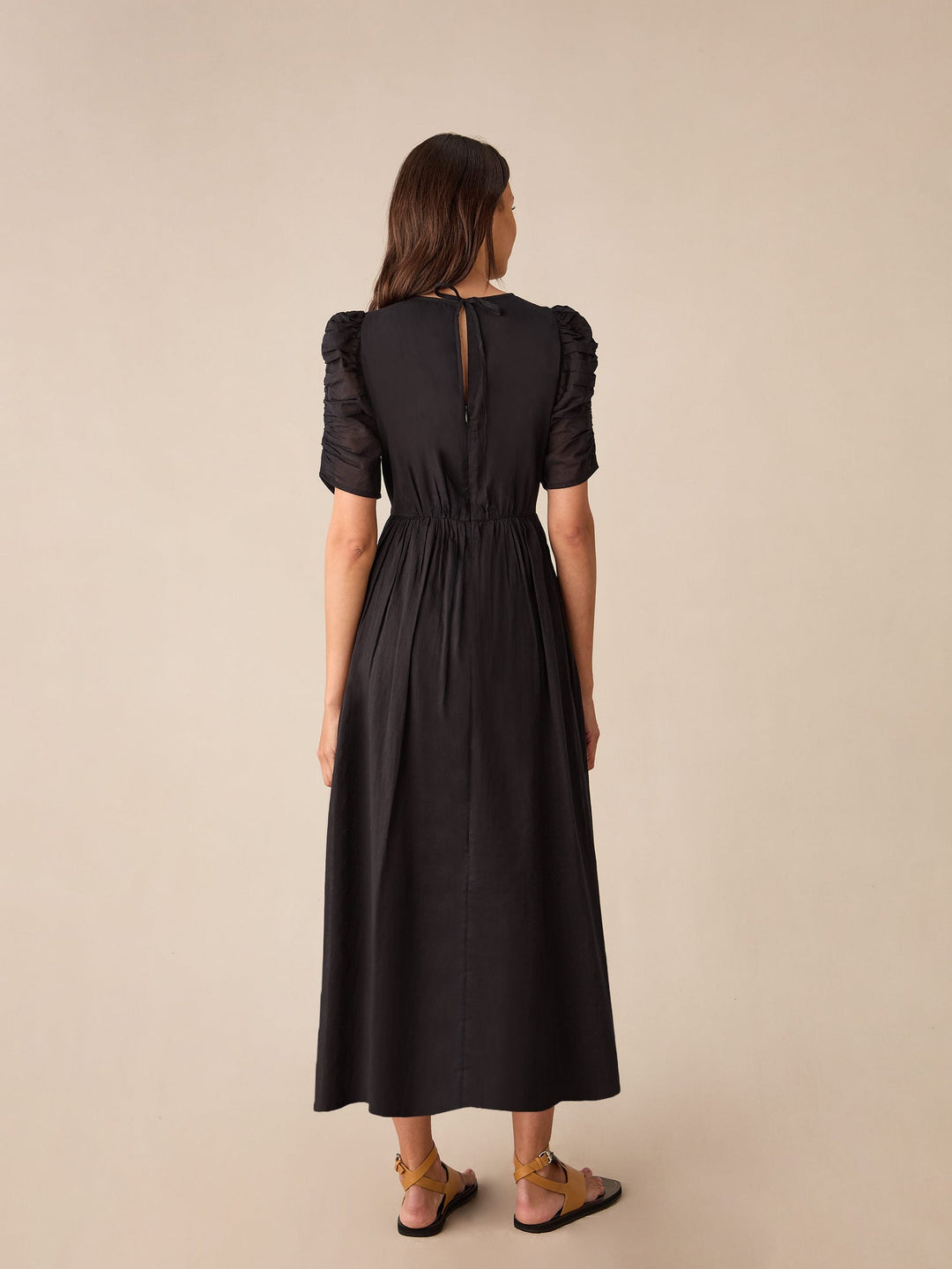 Black Cotton Puff Sleeve Midi Dress — gallery