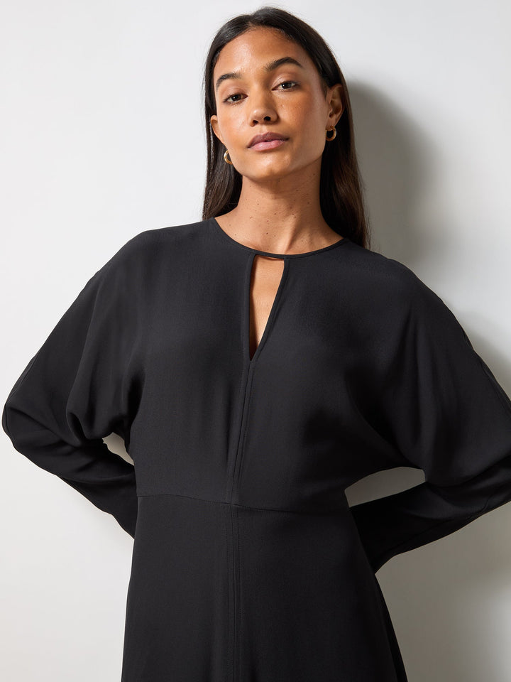 Petite Black Crepe Keyhole Midi Dress — gallery