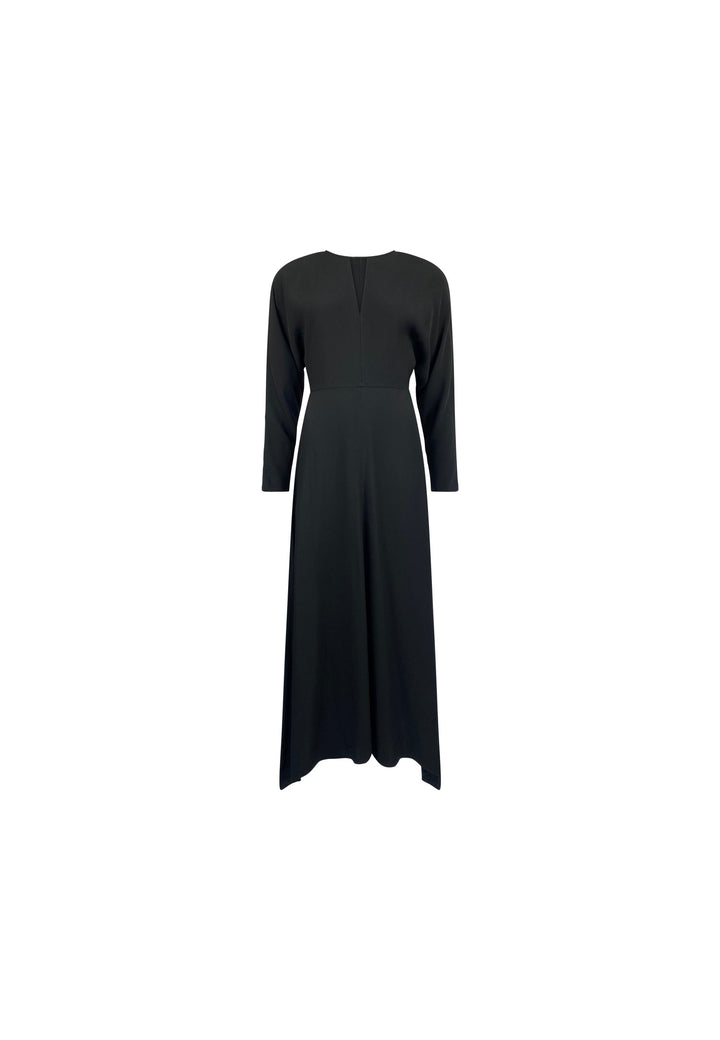 Petite Black Crepe Keyhole Midi Dress — gallery