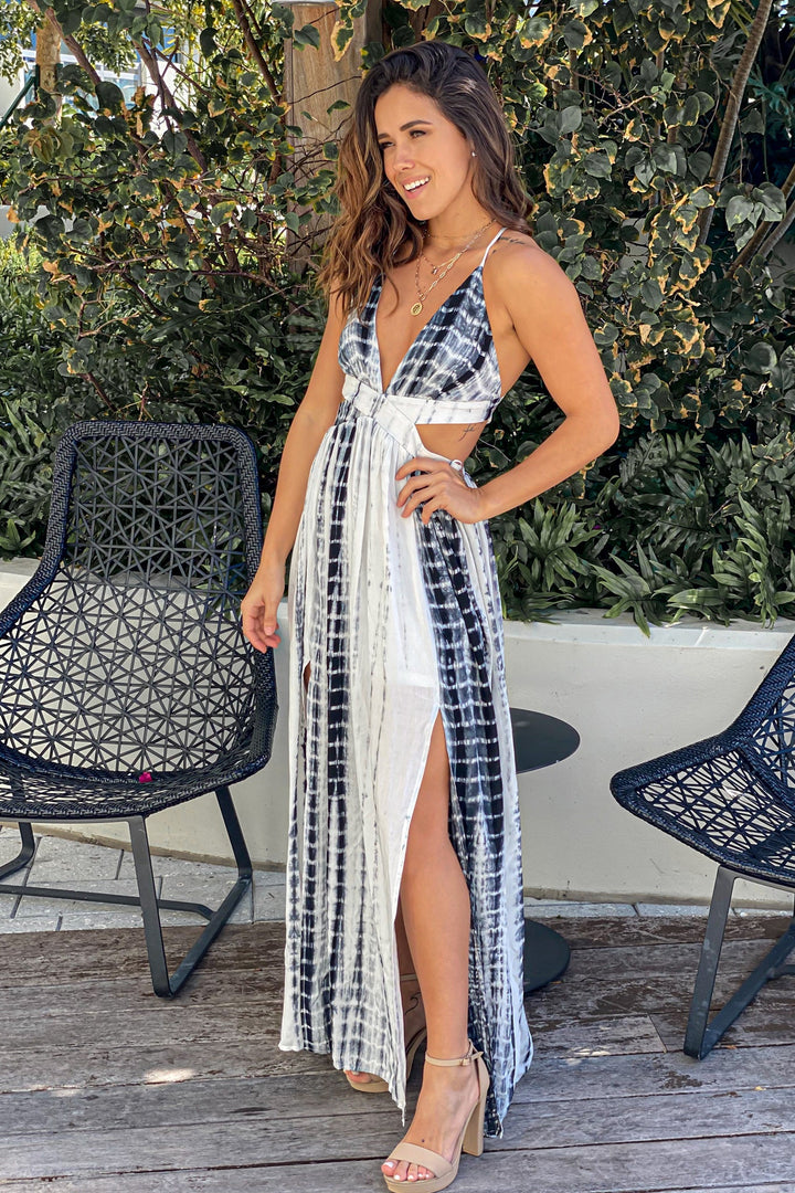 Black Tie Dye Cut Out Maxi Dress for Women - gallery