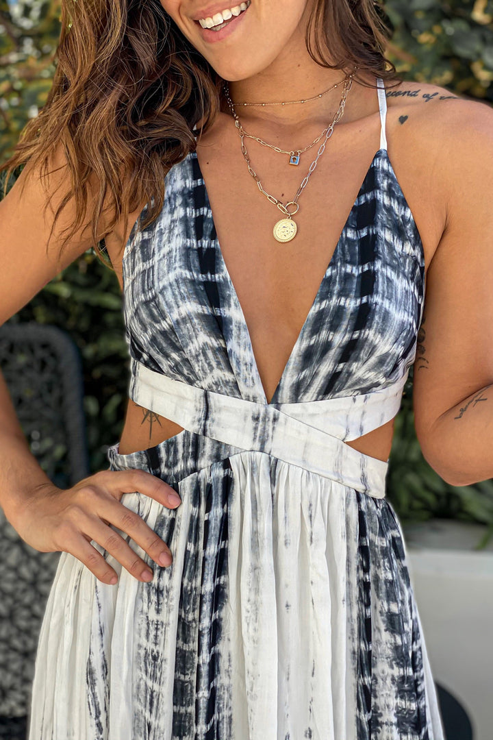 Black Tie Dye Cut Out Maxi Dress for Women - gallery