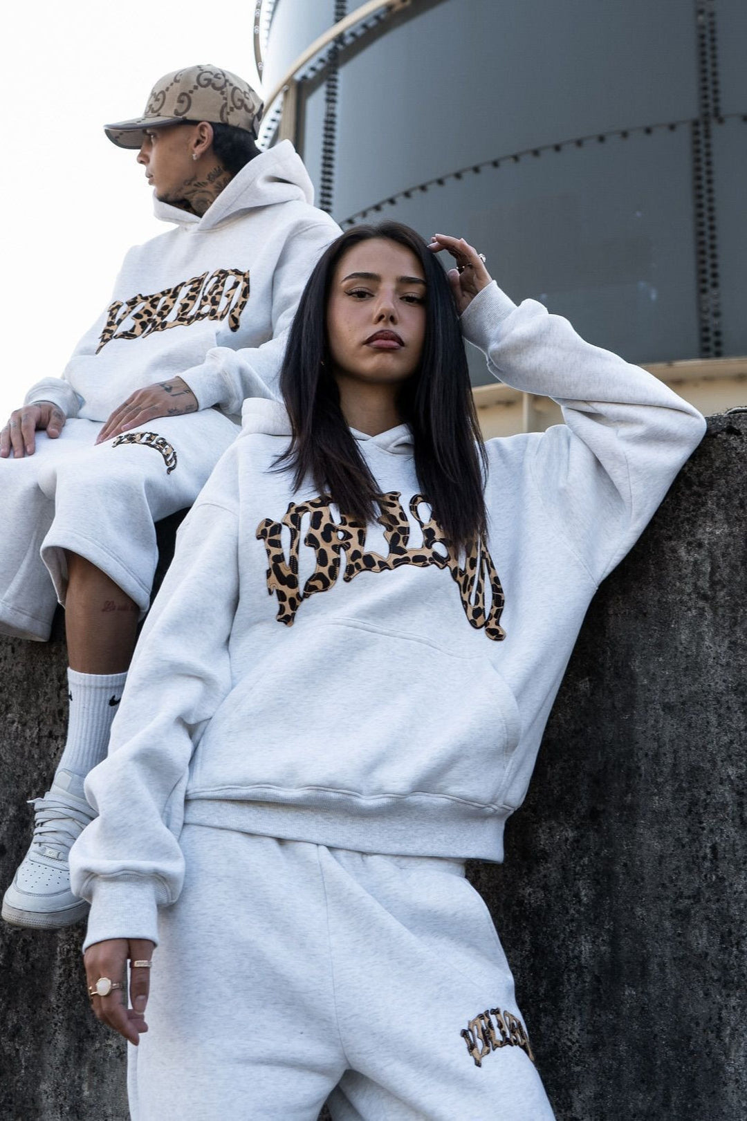 Leopard Lined Embroidered Letter Hoodie for Women - gallery