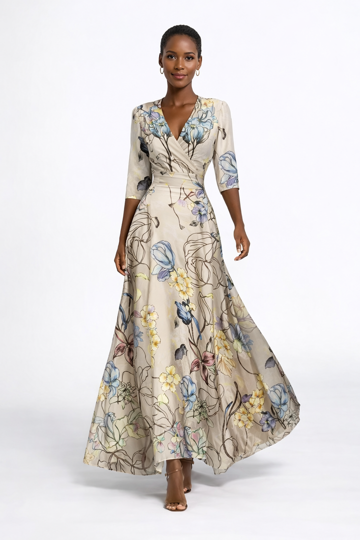 Elara Bohemian V-Neck Long Dress for Women
