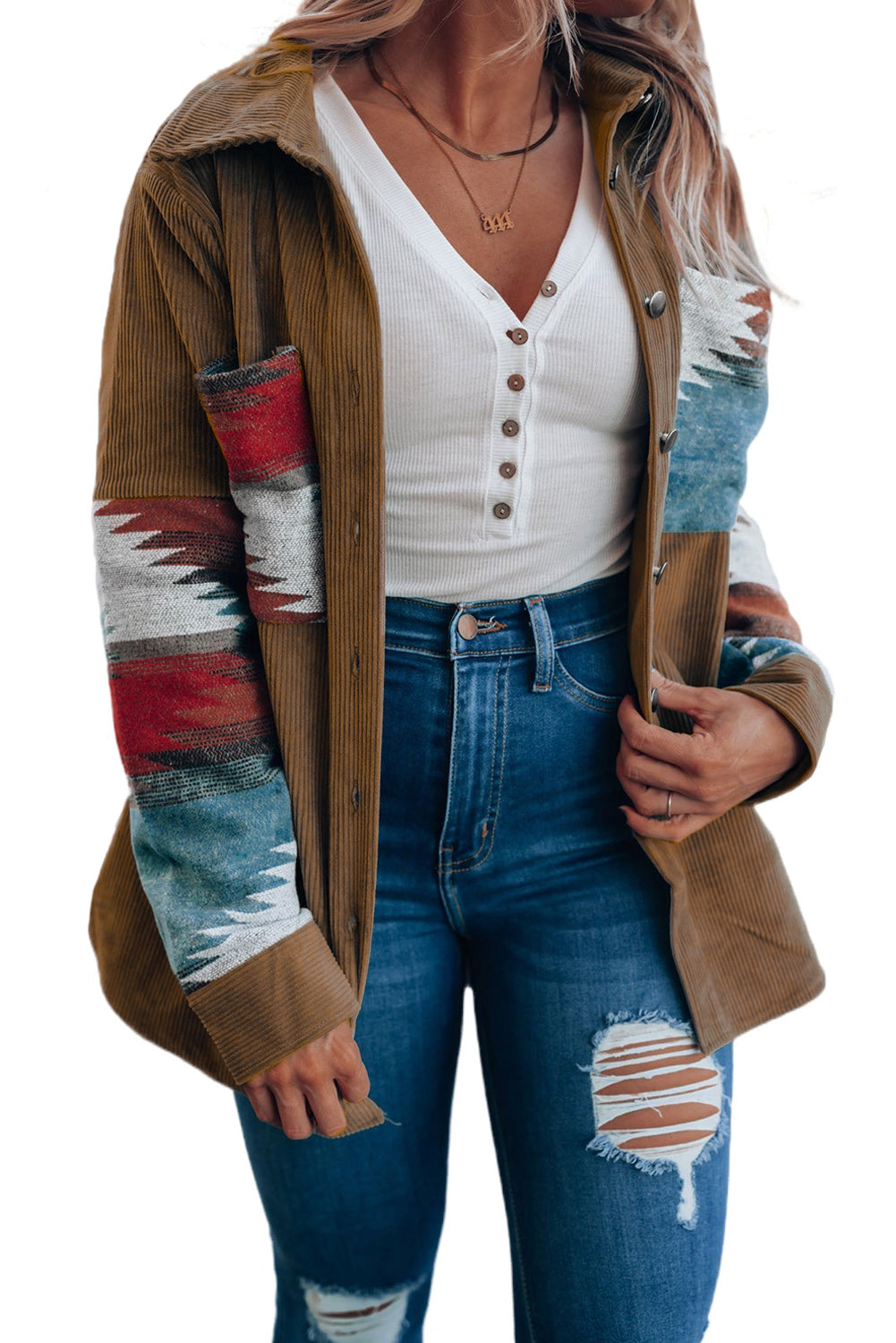 Aztec-Inspired Corduroy Jacket in an Oversized Cut