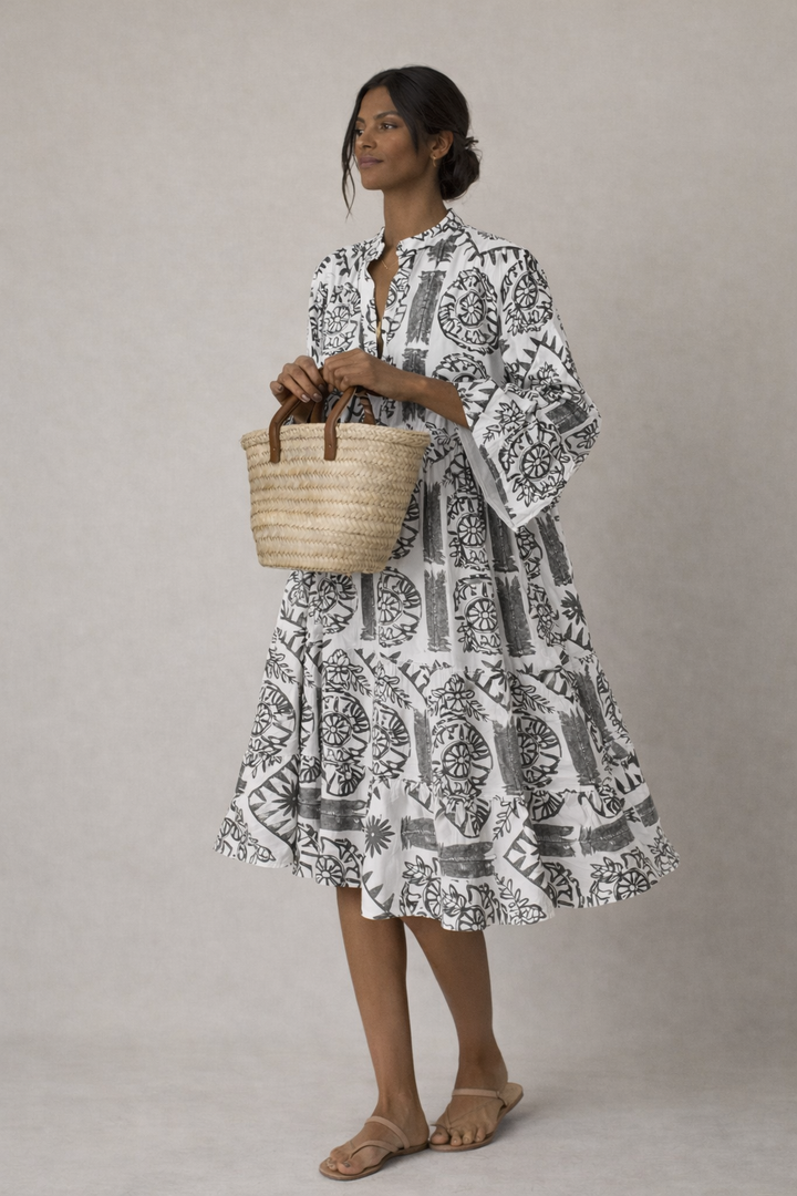 Solara - Bohemian V-Neck Print Midi Dress for Women