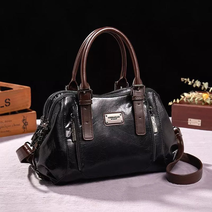 Vintage-Inspired Structured Handbag in Rich Textured Finish