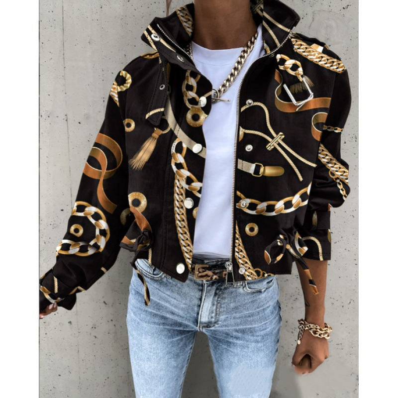 Stand-Up Collar Jacket with Concealed Placket for Women