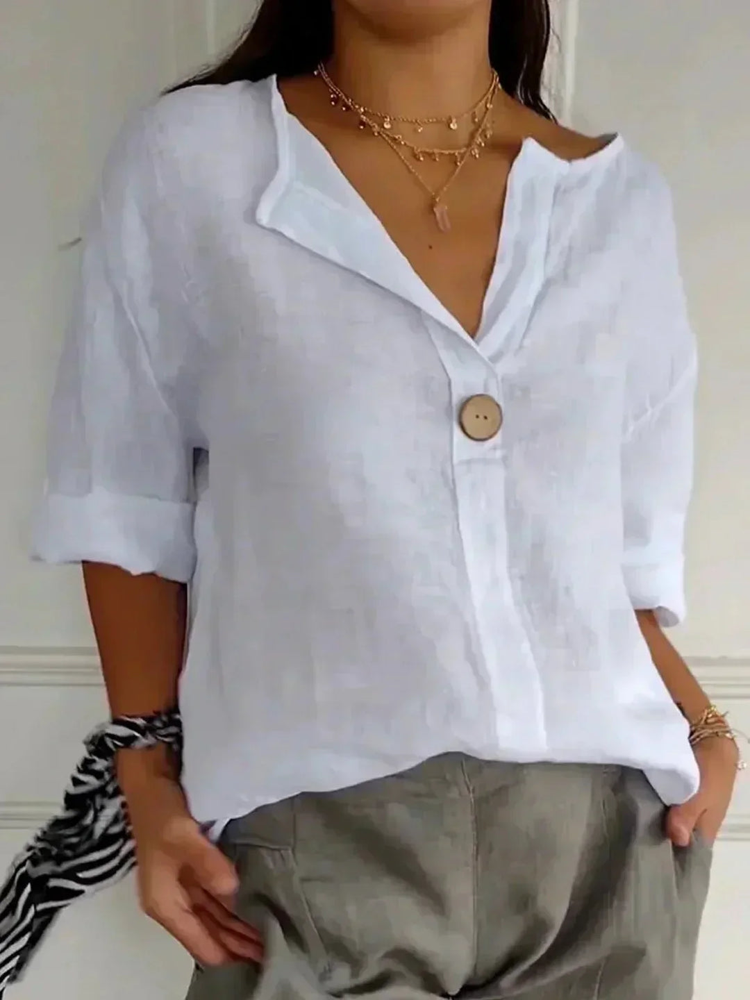 Zamma Relaxed V-Neck Top for Women