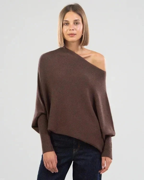 Off-Centre Draped Jumper with Asymmetric Turtleneck