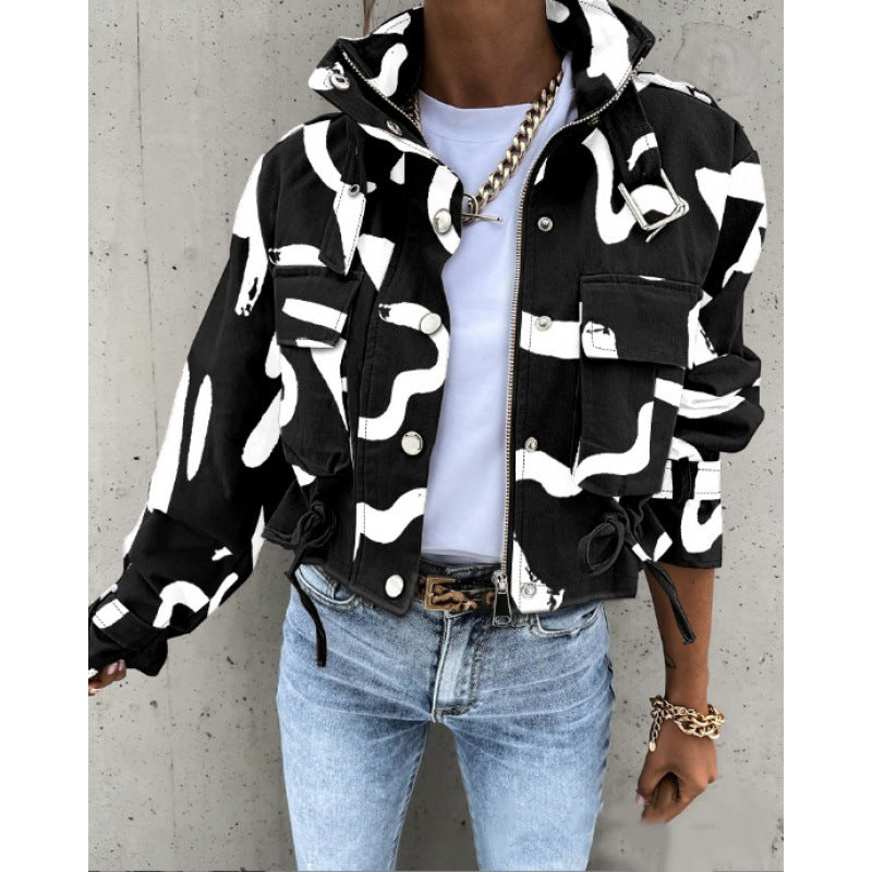 Stand-Up Collar Jacket with Concealed Placket for Women