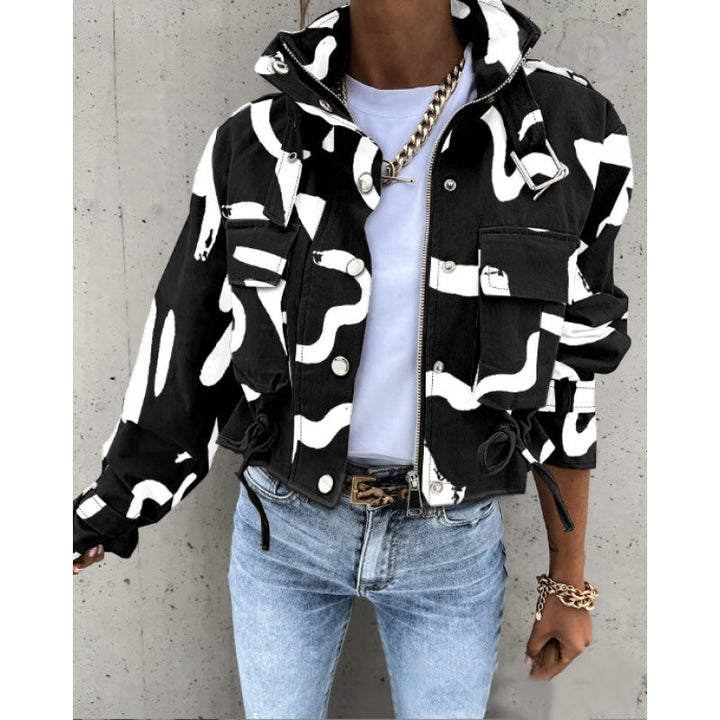 Stand-Up Collar Jacket with Concealed Placket for Women