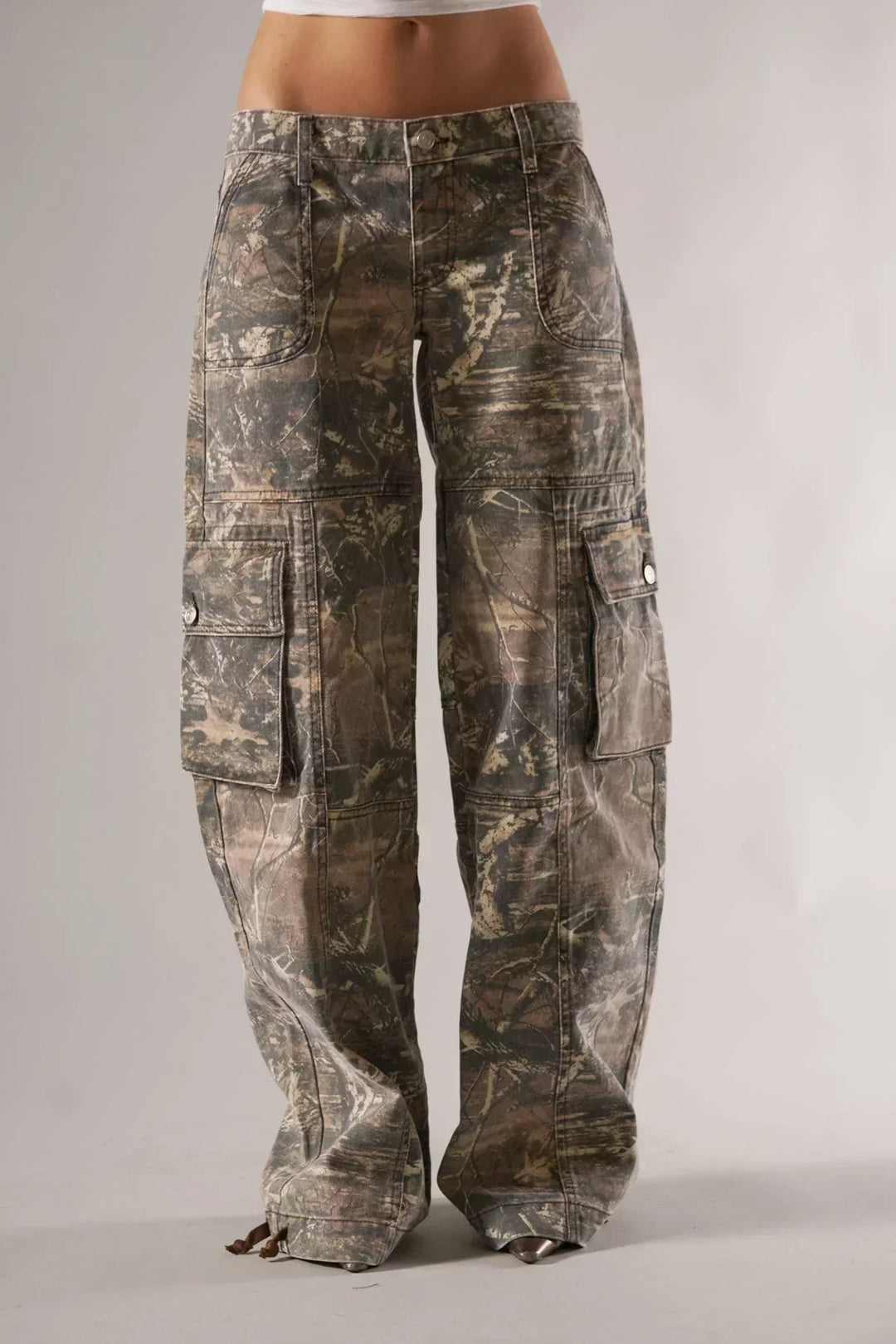 Utility Cargo Trousers in Camouflage Print for Women