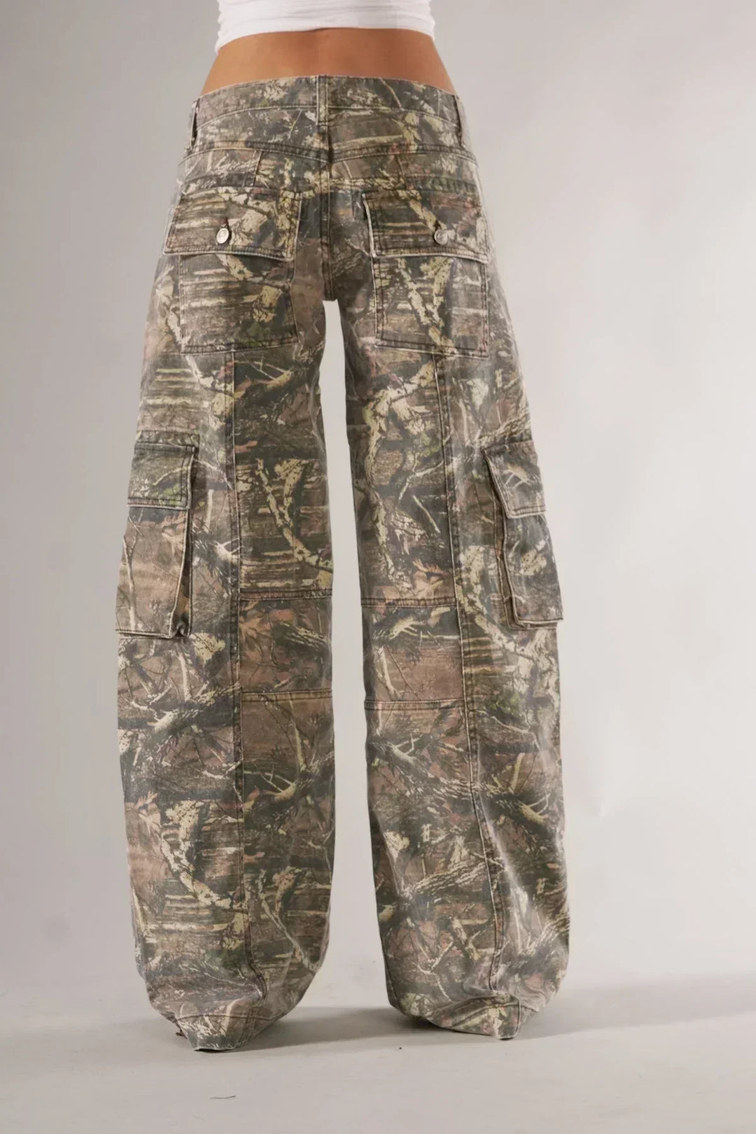 Utility Cargo Trousers in Camouflage Print for Women