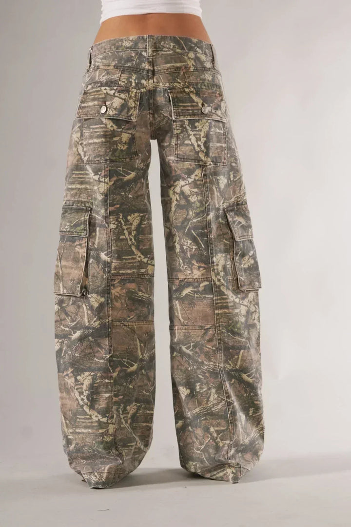 Utility Cargo Trousers in Camouflage Print for Women