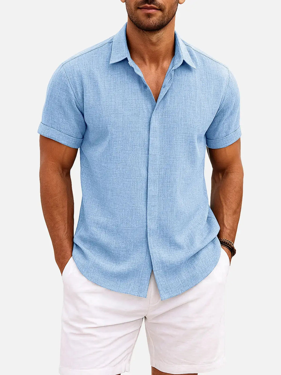 Linen Cotton Blend Short Sleeve Shirt for Men