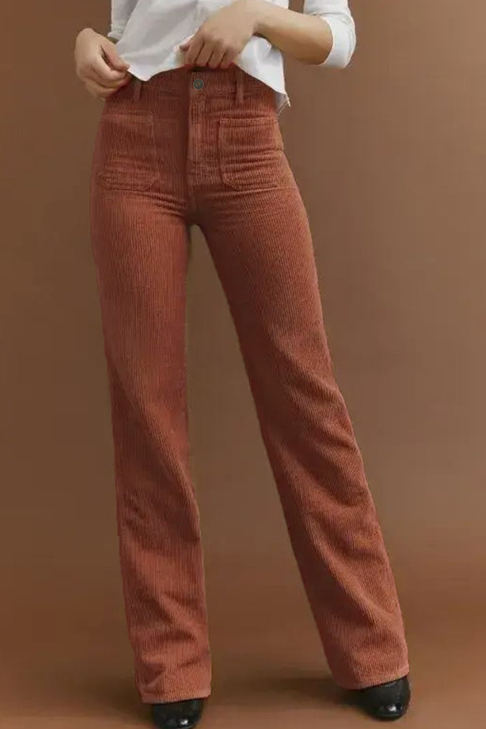 High-Waisted Corduroy Trousers with Square Pockets