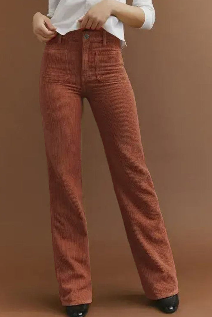 High-Waisted Corduroy Trousers with Square Pockets