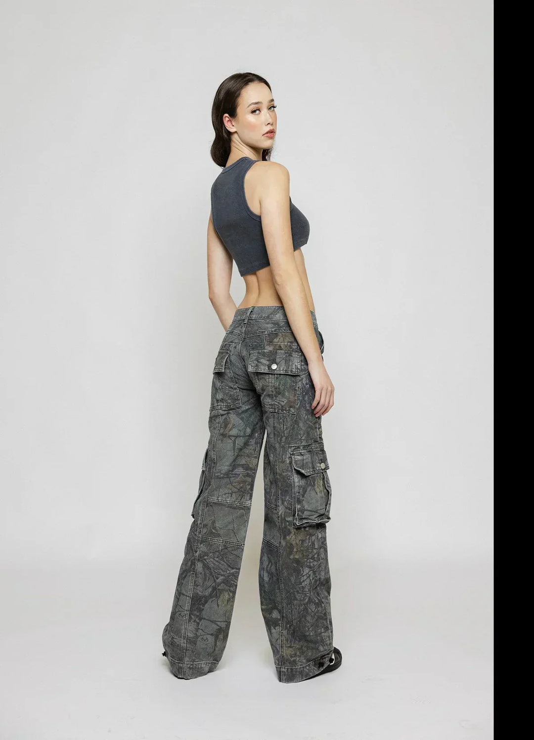 Utility Cargo Trousers in Camouflage Print for Women