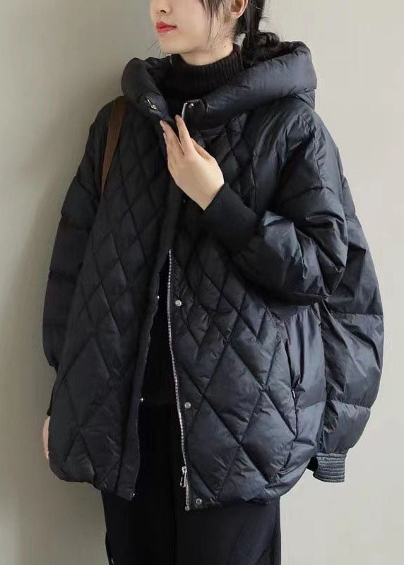 Relaxed Duck Down Coat with Stand Collar