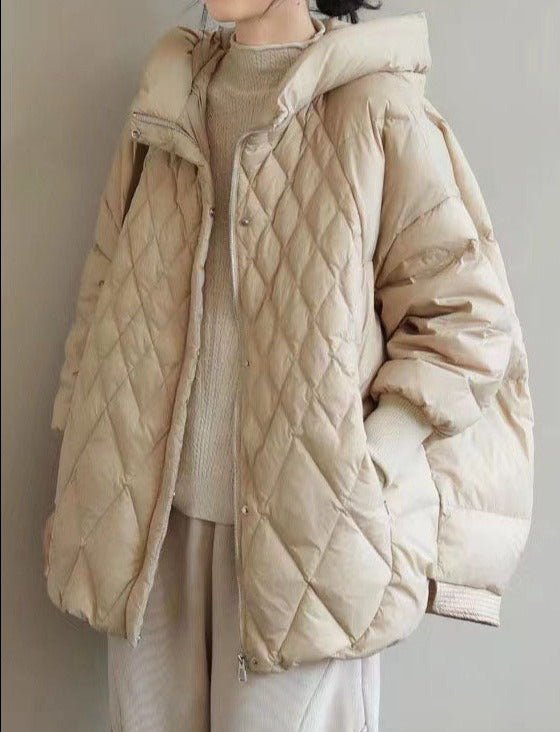 Relaxed Duck Down Coat with Stand Collar