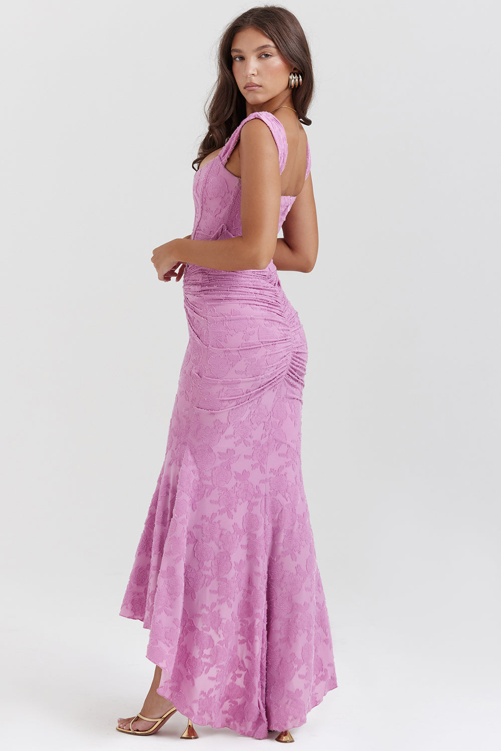 Stretch Jersey Floral Midi Dress with Gathered Waist