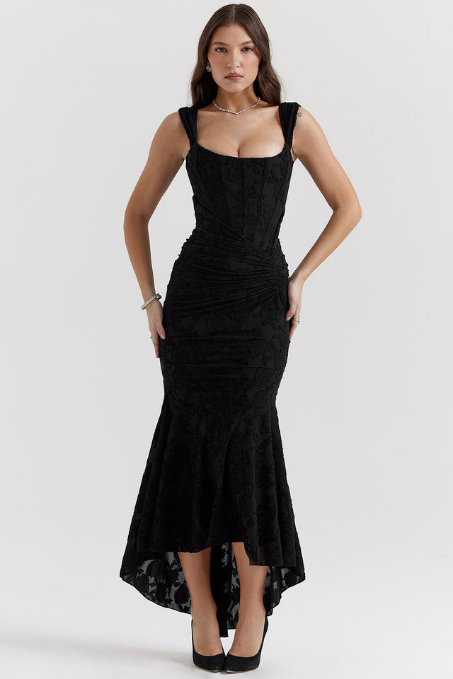 Stretch Jersey Floral Midi Dress with Gathered Waist