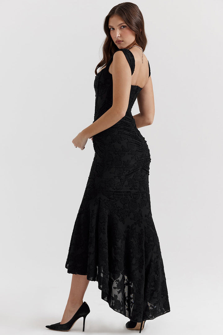 Stretch Jersey Floral Midi Dress with Gathered Waist