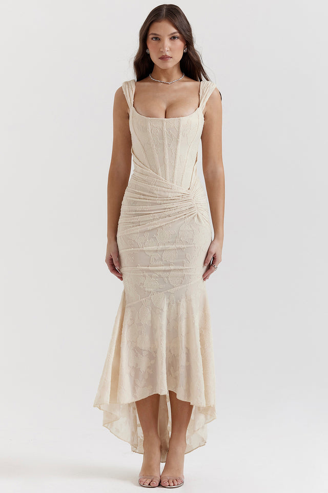 Stretch Jersey Floral Midi Dress with Gathered Waist
