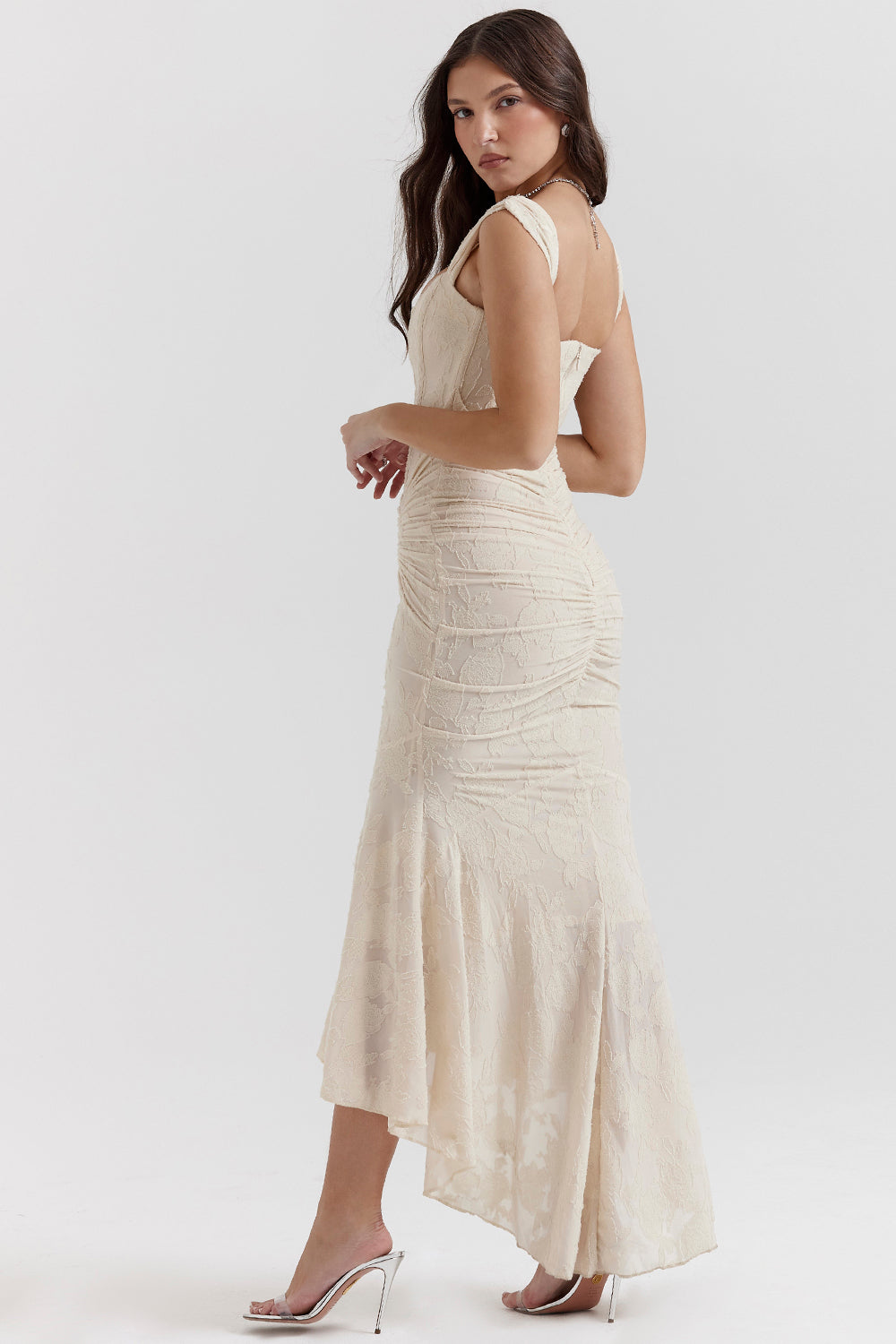 Stretch Jersey Floral Midi Dress with Gathered Waist