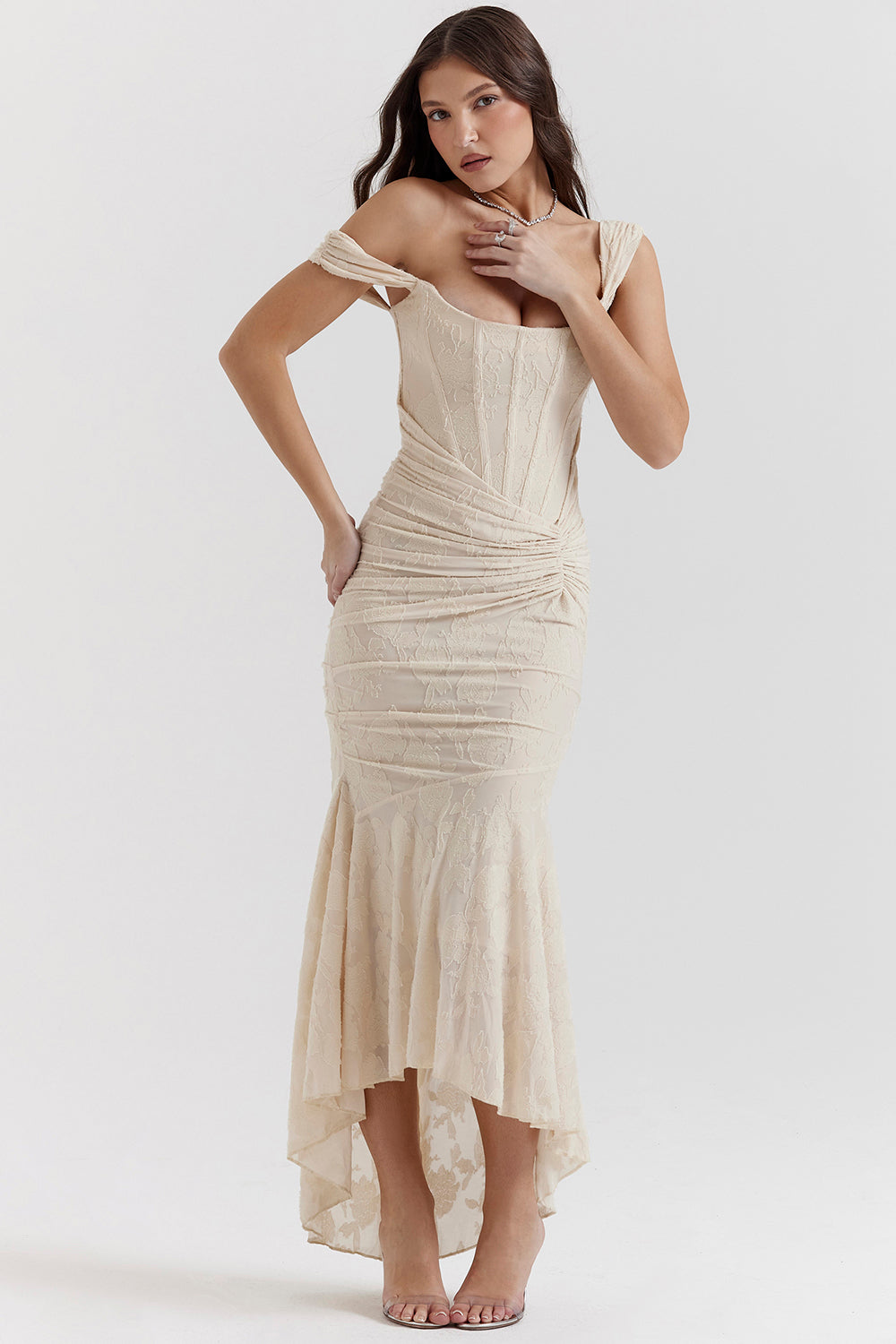 Stretch Jersey Floral Midi Dress with Gathered Waist