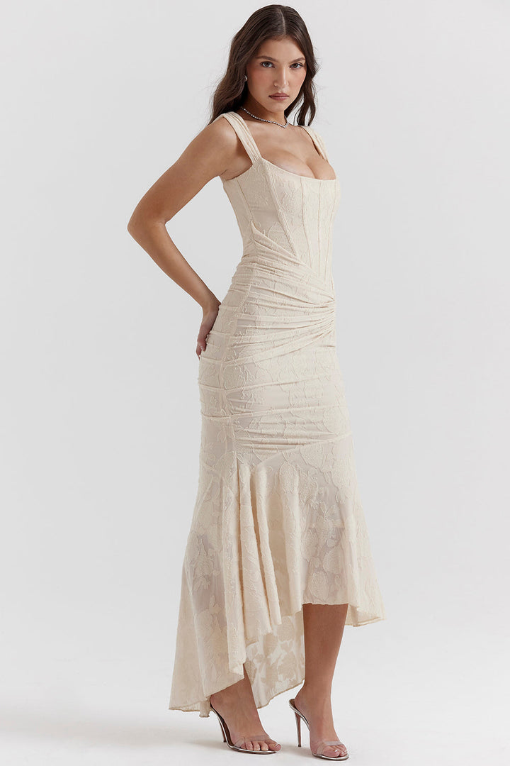 Stretch Jersey Floral Midi Dress with Gathered Waist