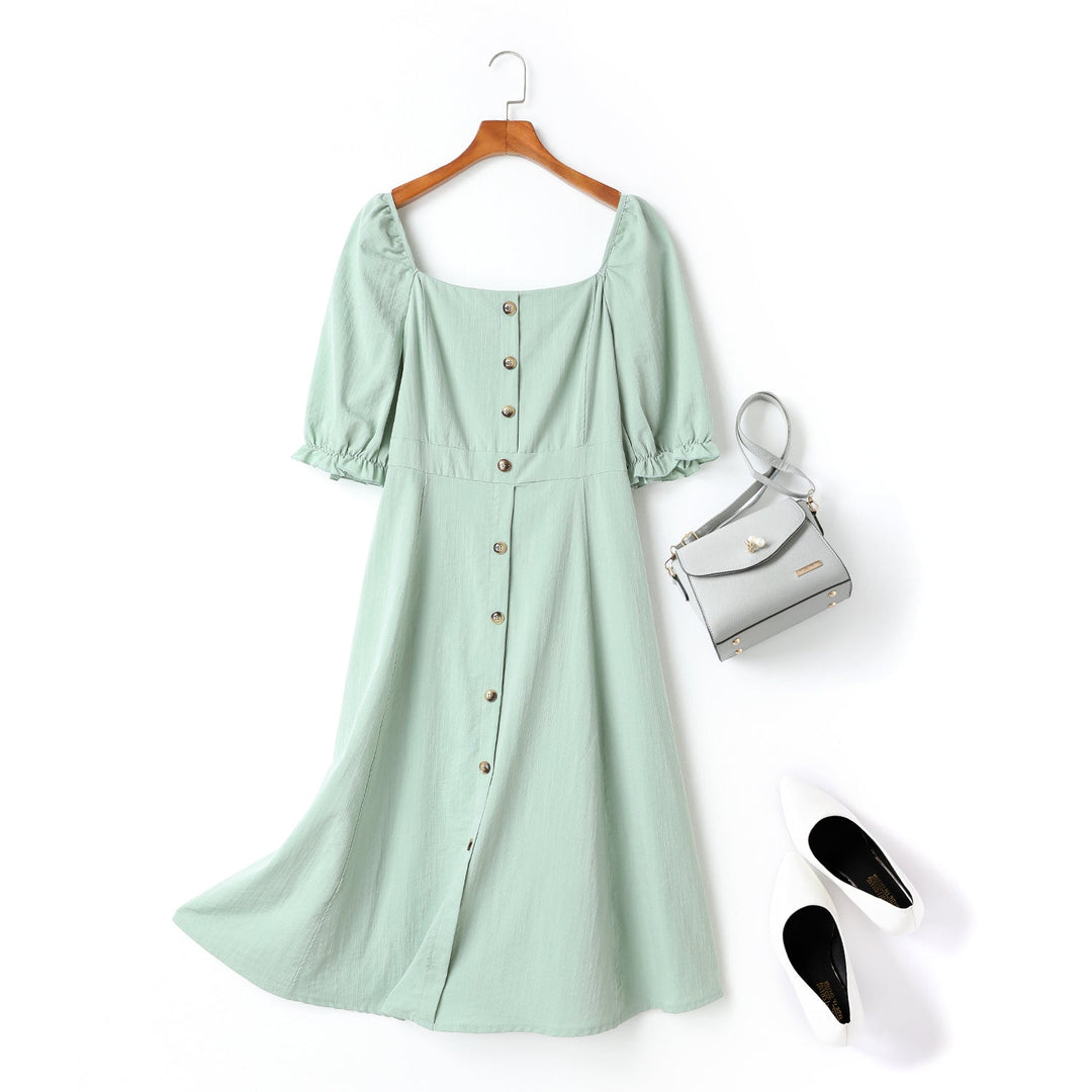 Charlotte Plus Size Square Neck Tortoiseshell Buttons Midi Dress (Green,...