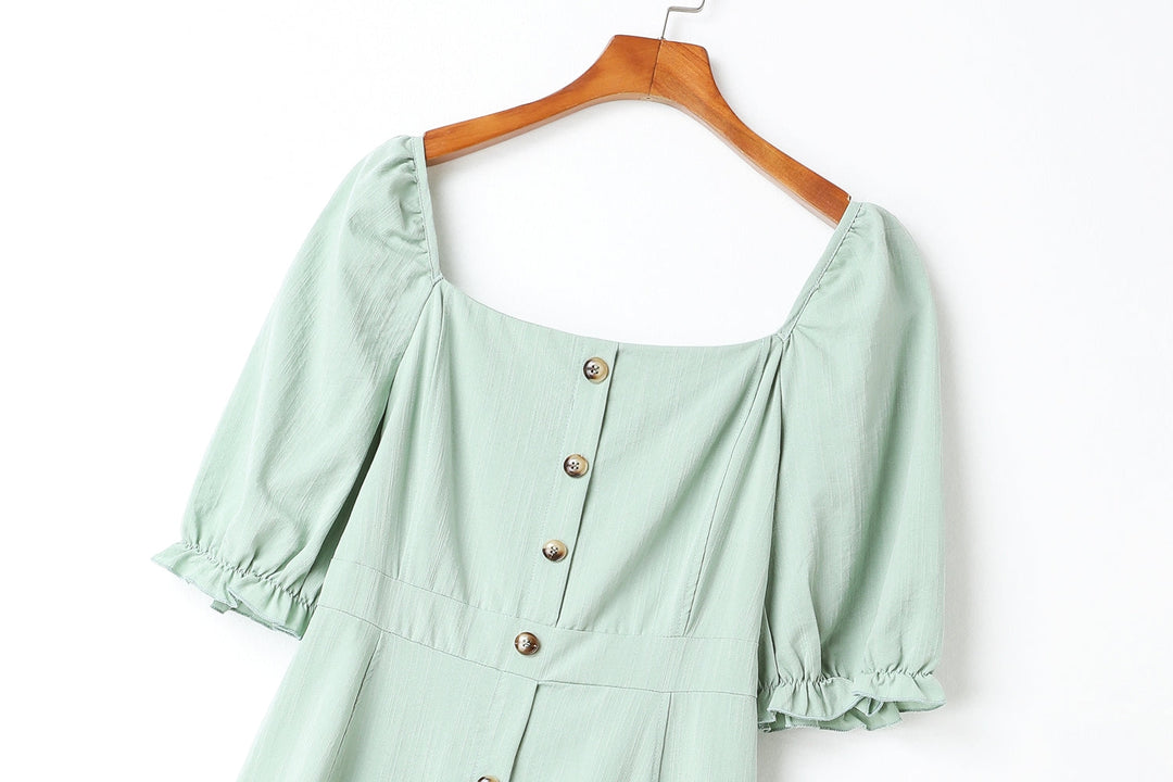 Charlotte Plus Size Square Neck Tortoiseshell Buttons Midi Dress (Green,... — gallery