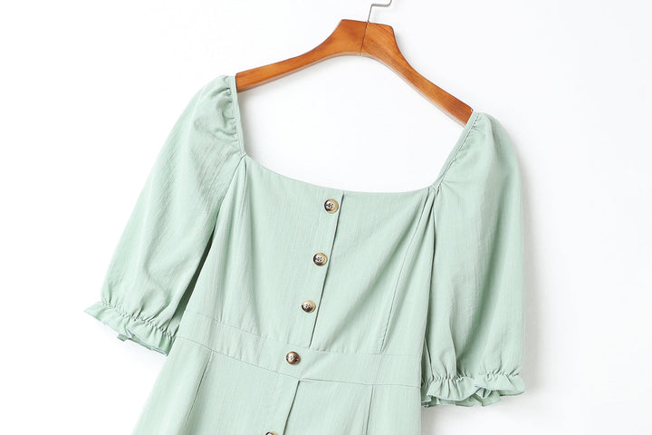 Charlotte Plus Size Square Neck Tortoiseshell Buttons Midi Dress (Green,... — gallery