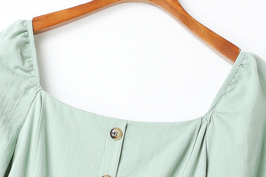 Charlotte Plus Size Square Neck Tortoiseshell Buttons Midi Dress (Green,... — gallery