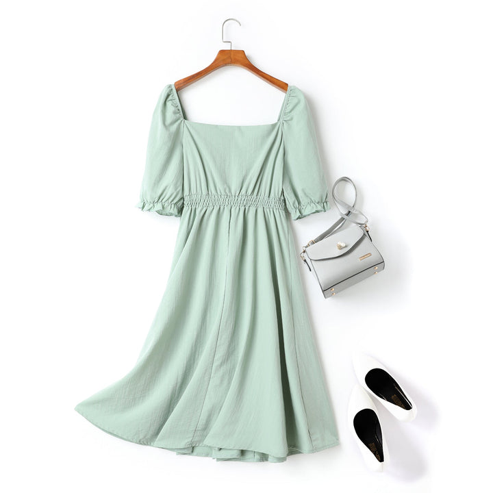 Charlotte Plus Size Square Neck Tortoiseshell Buttons Midi Dress (Green,... — gallery