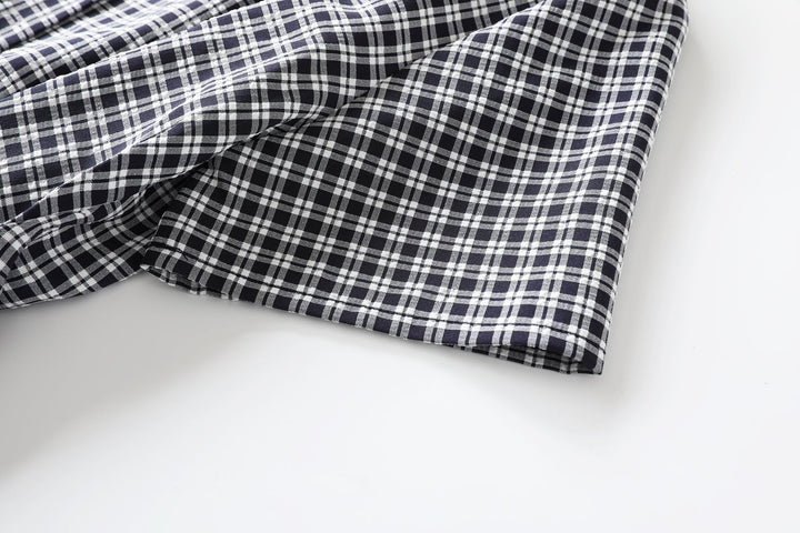 Claire Plus Size Checks Print V Neck Buttons Waist Bow Tie Swing Short S... — gallery