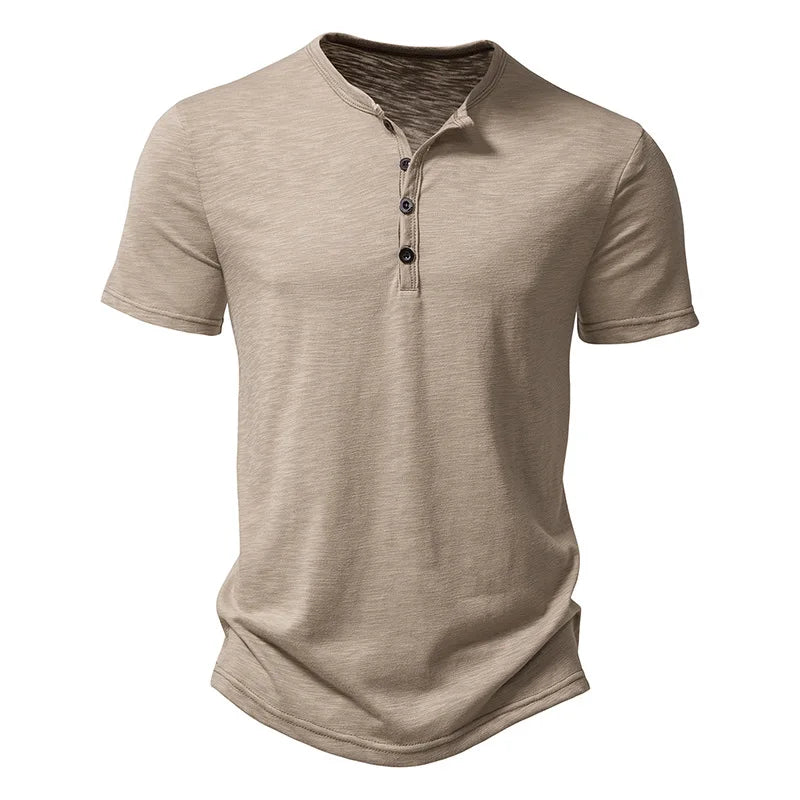Classic Henley Short Sleeve T-shirt — Beige
