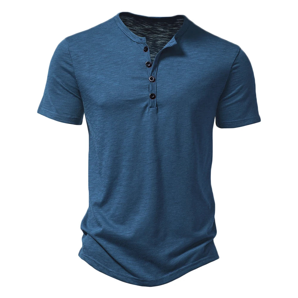 Classic Henley Short Sleeve T-shirt — Denim Blue