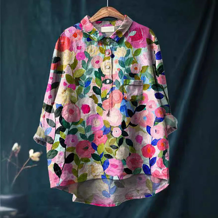 Relaxed Cotton Blouse with a Floral Print for Women