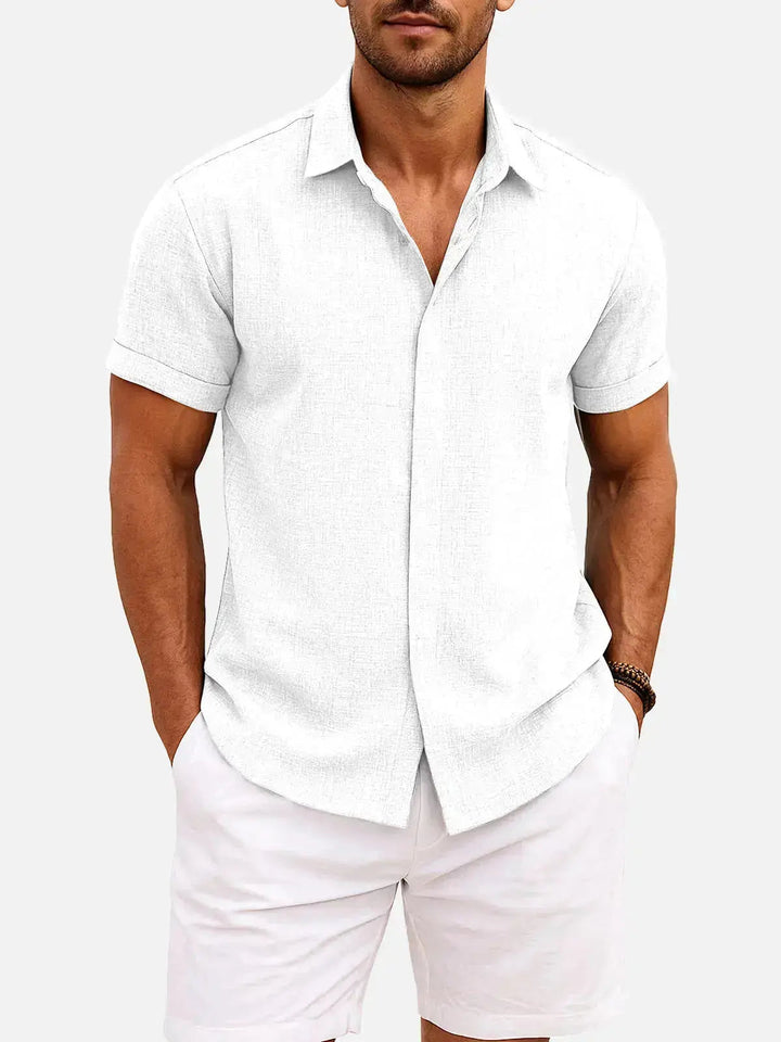Linen Cotton Blend Short Sleeve Shirt for Men - White