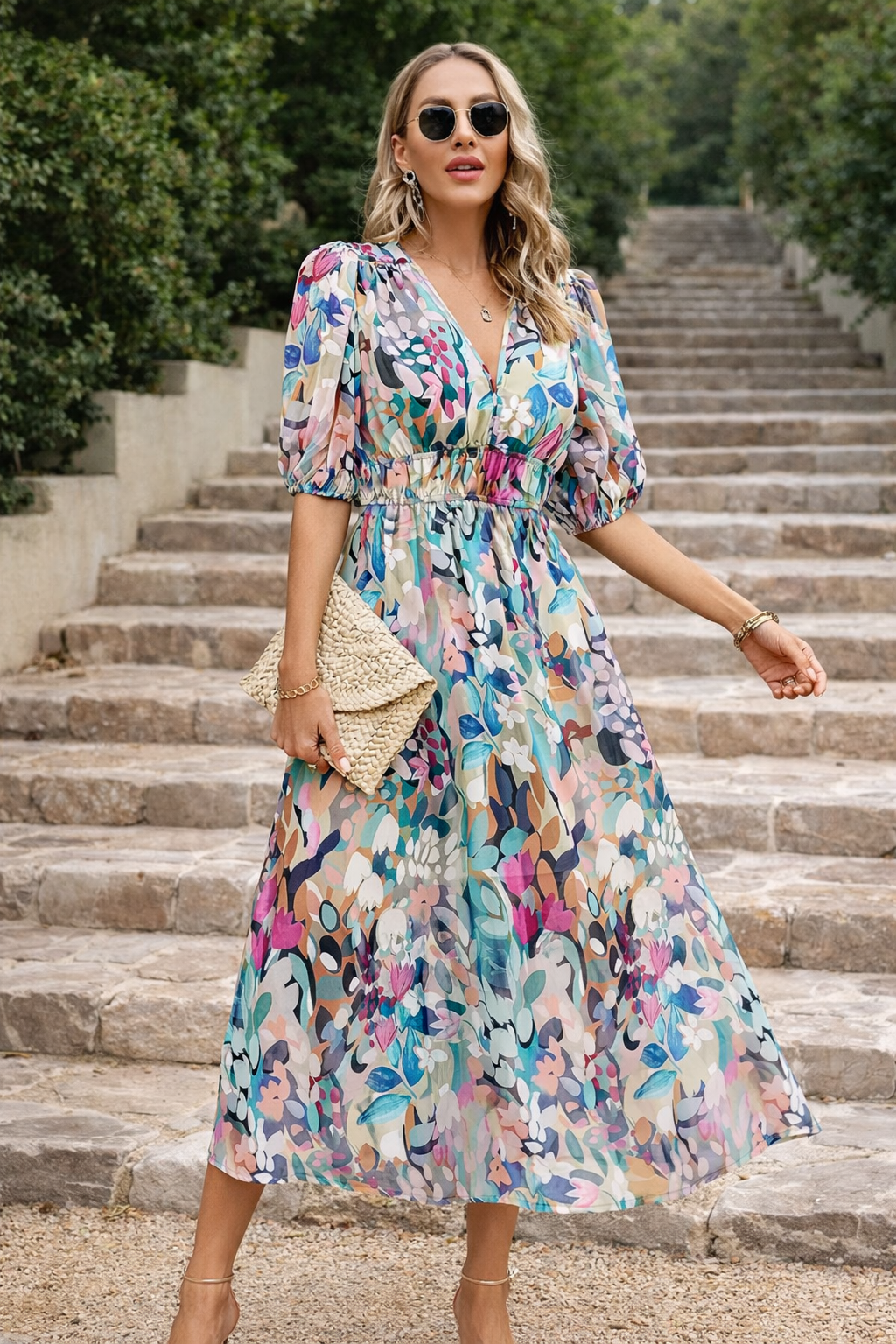 Liora V-Neck Ankle-Length Dress for Women