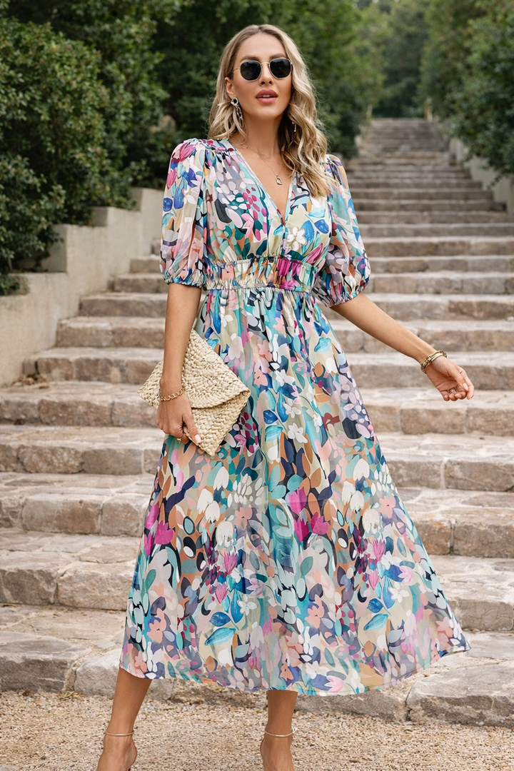 Liora V-Neck Ankle-Length Dress for Women