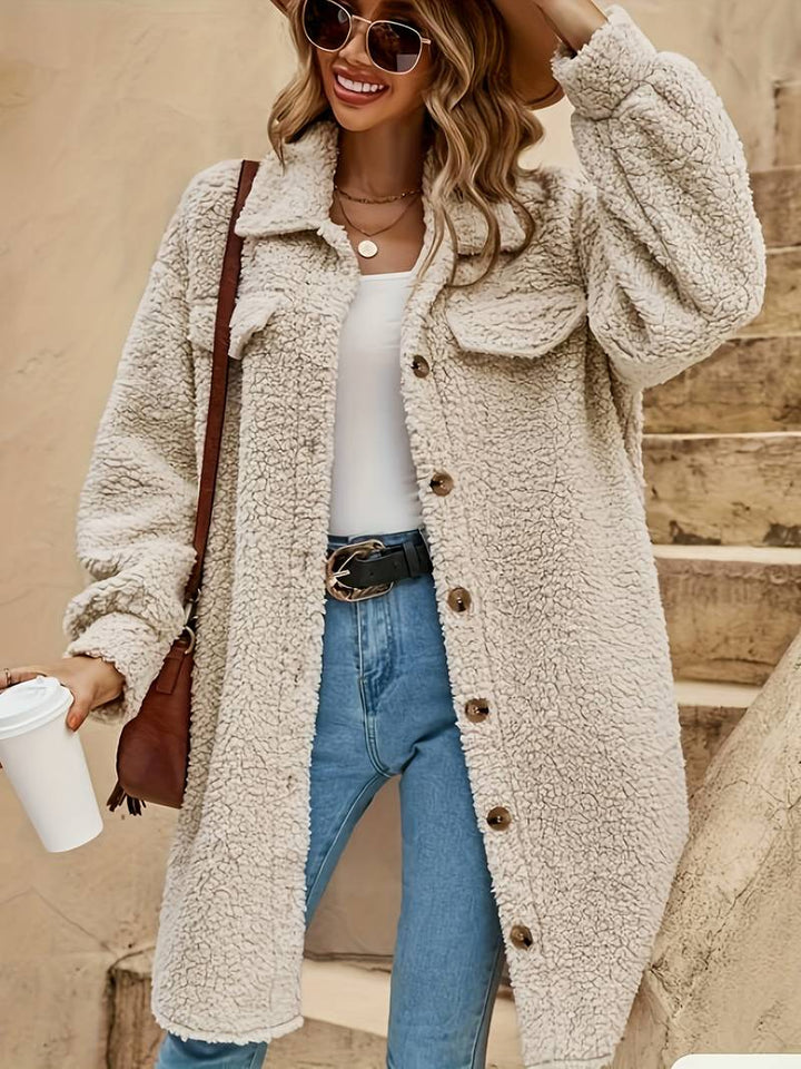 Solid-Colour Teddy Coat - Relaxed Winter Layer for Women