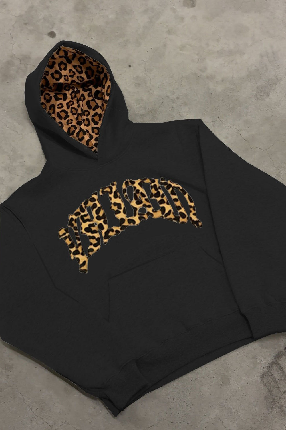 Leopard Lined Embroidered Letter Hoodie for Women - gallery