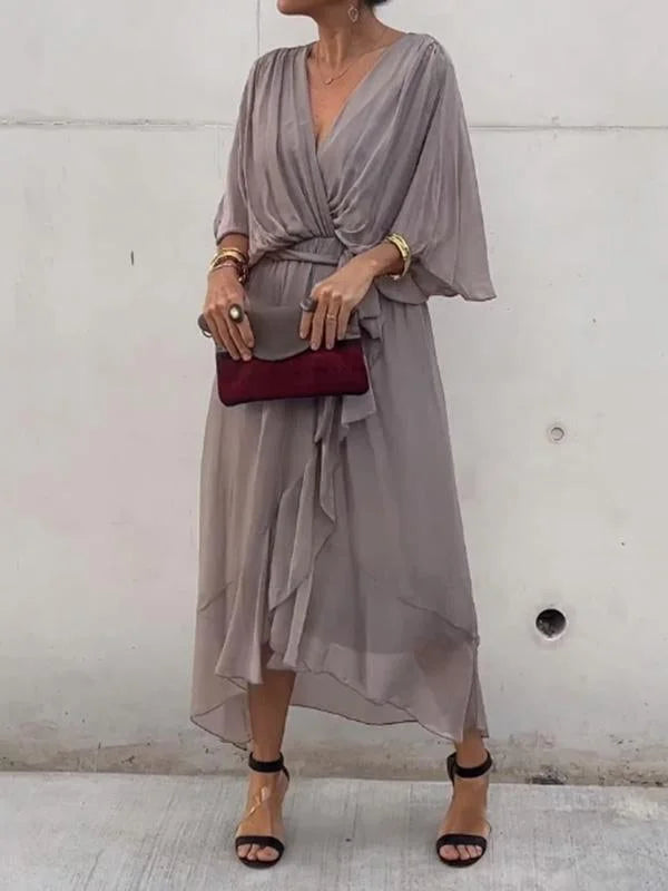 Green V-Neck Chiffon Dress for Garden Parties and Beyond